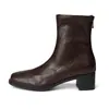 Primeiro Encontro Jizong Botas Femininas Bico Quadrado Marrom Salto Grosso Botas Martin Botas Curtas Chelsea Salto Médio Outono e Inverno Tamanho Grande Feminino