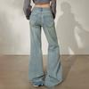 Pantalones acampanados de tiro bajo estilo americano picante, corte ajustado, drapeados hasta el suelo, versátiles, jeans para mujer, otoño e invierno, jeans con forro polar
