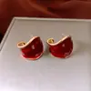 Pendientes Anchos de Plata Bañada en Oro Real con Aguja de Plata, Goteo de Aceite, Forma de C, Pendientes Simples y Versátiles, Diseño de Nicho, Pendientes Vintage para Mujer