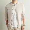 Suéter de Tricô Masculino 2026 Outono/Inverno Estilo Old Money Cardigã sem Gola Jovem Luxo Casual de Negócios Jaqueta de Tricô para Usar Sozinha