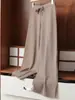 Calça de Tricô Wide Leg Feminina Roupa de Exterior Engrossada Cintura Alta Solta Reta com Caimento de Veludo
