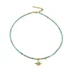 Collar de Cadena para Clavícula con Colgante de Estrella de Ocho Puntas con Cuentas Turquesas, Estilo Retro Literario de Nicho Europeo y Americano, Simple, Elegante y con Estilo, para Mujeres