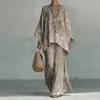 Conjunto de Dos Piezas para Mujer con Estampado de Nueva Tendencia Elegante para el Trabajo Moda Casual Camiseta de Manga Larga con Cuello Redondo + Pantalones Acampanados
