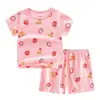 Pijama de Manga Corta para Niños, Camisetas de Verano 100% Algodón, Ropa de Aire Acondicionado para Niñas, Ropa de Casa para Niños Pequeños y Medianos