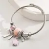 Panjiadora Plata Acero Inoxidable Pulsera Aleación Lazo Flor Colgante Accesorios Con Cuentas Todo-partido Pulsera Personalizada
