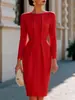 Vestido cruzado de Amazon para mujer, estilo europeo y americano, con cuello redondo, plisado, manga larga, ceñido a la cintura, ajustado, de longitud media, para ir al trabajo