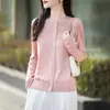 Moderna suéter de punto de lana para otoño e invierno, cárdigan de ganchillo hueco de cuello redondo para mujer, prenda exterior holgada, nuevo top elegante