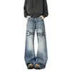 Jeans com Estampa de Letras de Design de Nicho Estilo Americano Transfronteiriço para Homens e Mulheres, Marca Tendência de Corte Solto Emagrecedor Casual Calças de Barra Reta