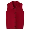 Nuevo Chaleco sin Mangas con Cuello de Polo Otoño e Invierno Chaleco de Suéter de Cachemira Chaleco de Suéter Tejido Versátil Cardigan