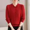 Suéter de punto de manga larga de alta calidad para otoño para madres, nueva colección otoño-invierno 2026 para mujeres de mediana edad, nuevo suéter de estilo chino