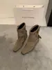 Botines de mezclilla para mujer con punta cuadrada para otoño e invierno, nuevo estilo western con hebilla de cinturón y tacón grueso, botines cortos de cuero 2026, botas de montar