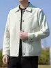 OLA Otoño Nuevo Chaqueta de Textura Vertical con Cuello Solapa para Hombre Casual Moderna Versátil Prenda Superior Abrigo de Color Sólido