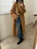 Abrigo de Lana de Doble Cara con Cuello Alto, Cinturón, Estilo Coreano, Temperamento Casual, Otoño/Invierno, Marca Grande, Abrigo Largo Grueso y Cálido