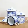 Taza Gruesa de Esmalte Antiguo, Taza de Esmalte Retro Nostálgica para Té con Tapa, Tarro de Té con Borde Rojo Intenso, Taza Personalizada