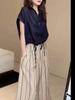 24280 Da Ai Mei Yi Yuan 2026 Verano Nuevo Estilo Camisa Atmosférica con Solapa Pantalones Casuales Sueltos de Pierna Ancha Ropa para Mujer