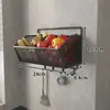 Estante de cocina para colgar en la pared, no requiere taladro, cesta de almacenamiento multifuncional para cebolletas, jengibre y ajo, estante colgante con divisiones para verduras y especias