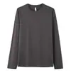 Camiseta de Algodón Puro Pesado de 230g, Manga Larga Holgada, Hombros Ligeramente Caídos, Color Sólido, Cuello Redondo, Camiseta Base de Algodón, Tops para Primavera y Otoño, Camiseta