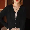 Cardigan de punto para mujer, cuello en V retorcido, lana completa, color liso simple, hebilla de perla, corte ajustado, adelgazante, para ir al trabajo, primavera, nuevo