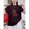 Camiseta Básica Feminina Manga Curta Gola Redonda Ombro Normal, Estilo Básico Primavera/Verão 2026, Roxo Ameixa, Camiseta Base Rejuvenescedora, Top 100% Algodão
