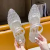 Sandalias de Moda para Mujer, Nuevo Estilo de Verano, Versátiles para Salir, Antideslizantes, Antiolor, Tacón Grueso, Punta Cerrada, Chanclas de Plástico con Cristales
