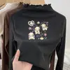 Camiseta de Manga Longa para Meninas Camada Base De Rong Roupas de Outono 2026 Estilo Outono/Inverno Roupas Quentes Infantis Roupa Íntima Top com Gola Babada