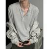 Camiseta Masculina Ins High Street Texturizada Fina de Manga Longa Tamanho Plus Size Marca Tendência Solta Retro Americano Camisa para Camadas
