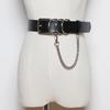 Cinturón cóncavo distintivo para mujer, nuevo cinturón de cuero PU con hebilla de pasador, cadena colgante, popular cadena decorativa punk para la cintura.