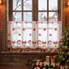Cortina Corta Bordada de Navidad Papá Noel Renos Cortina de Gasa para Ventana de Cocina Decoración Festiva Cortina Pequeña sin Perforaciones
