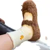 Meias de Lã Australiana Bordadas com Desenhos Animados Macios e Fofos com Bolinhas Doces e Adoráveis e Renda, Meias de Cano Médio para Outono e Inverno, Forradas com Fleece e Espessadas