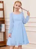 Vestido de Noche de Manga Larga para Niñas 2026 Primavera/Verano con Escote Cuadrado y Diseño de Lunares para Niñas hasta 15 Años Vestido de Fiesta