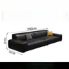 Sofá de cuero negro en estilo minimalista moderno italiano, adecuado para espacios pequeños, con un diseño robusto y disposición recta