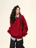 Suéter de tricô falso duas peças, unissex, estilo outono, marca americana moderna, suéter com gola Henley, retrô, modelagem solta, tricô casual
