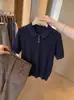 Top de punto de manga corta con cuello tipo polo estilo coreano para mujer, nueva camiseta versátil de verano fina de corte holgado