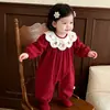 Mameluco Bordado de Dibujos Animados para Recién Nacido Ropa de Bebé de Otoño Mono Rojo de Manga Larga para el Primer Cumpleaños de Bebé Niña