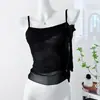 Camiseta regata feminina 3D com design de flor, sem mangas, babados, fit slim para afinar, top camisola preto