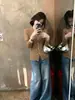 Traje Estilo Coreano Início do Outono Tricô Feminino Novo Gola Lapela Botão Camisa Temperamento Suave Simples Versátil Suéter de Manga Longa