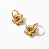 Pendientes de Acero Inoxidable Estilo Harajuku Estrella y Flor Transfronterizos Europeos y Americanos, Diseño de Nicho, Elegantes y Versátiles para Hombres y Mujeres, Pendientes Retro