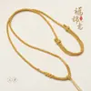 Cordão de Colar com Nó de Transferência Tecido com Fio de Ouro Artesanal Pingente de Jade Fivela de Segurança de Cera de Abelha de Jade Ajustável Flor de Pessegueiro