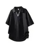 Camiseta de Patchwork con Cuello en V y Cordón para Hombre, Marca Trendy de Verano, Falso Dos Piezas, Estilo Fresco, Cuello Solapa, Manga Corta, Holgada, Versátil