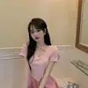 Traje de Verão Novo Rosa Camiseta Shorts Design Emagrecedor Top Assimétrico Traje Casual Feminino Tendência