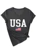 Amazon Ebay Sitio Independiente Moda Casual Mujer Bandera de EE. UU. Estrella Cuello en V Manga Corta Camiseta Exportación