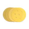 Venta al por mayor de papel de lija de terciopelo amarillo, disco de pulido de metal autoadhesivo de 5 pulgadas, 5 y 7 agujeros, libre de polvo, para pulido en seco.