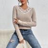 Pulóver de punto con textura acanalada, cuello en V, puntada de encaje, ajuste slim, camiseta, top, nuevo para Otoño 2024, transfronterizo europeo y americano