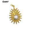Wt-Jp437 Pendientes Colgantes de Latón con Diseño de Gota de Agua y Sol, Incrustados con Perlas de Agua Dulce para Mujer, Joyería Hecha a Mano