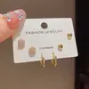 Pendientes de aro de trébol de cuatro hojas de circón únicos y versátiles, juego de tres piezas, elegantes, de lujo ligero, pendientes sencillos