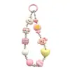 Alça de celular com laço na cor dopamina, corrente de porquinho de desenho animado em formato de coração, pingente de bolsa em cores de doce