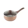 Panela de Alumínio com Padrão de Pedra Maifan para Leite com Cabo de Madeira, Fundo Composto Espessado, Fritar, Cozinhar Lentamente, Panela Multiuso, Tampa de Vidro, Universal Anti-Vazamento