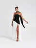 En Stock Otoño e Invierno Transfronterizo Moda Nueva para Mujer Elegante Cuello Redondo Manga Larga Ajustado Bodycon Vestido Patchwork