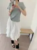 Camiseta de Manga Corta con Botones de Lyocell Tencel Acetato Lino para Mujer, Verano Ligera Estilo Coreano Casual Ajustada Camiseta Básica