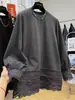Camiseta de Manga Longa Espessa Escovada com Renda Vazada Costurada Estilo Coreano Cor Sólida Tamanho Grande 120kg Transfronteiriça Feminina Outono Inverno Novo Estilo